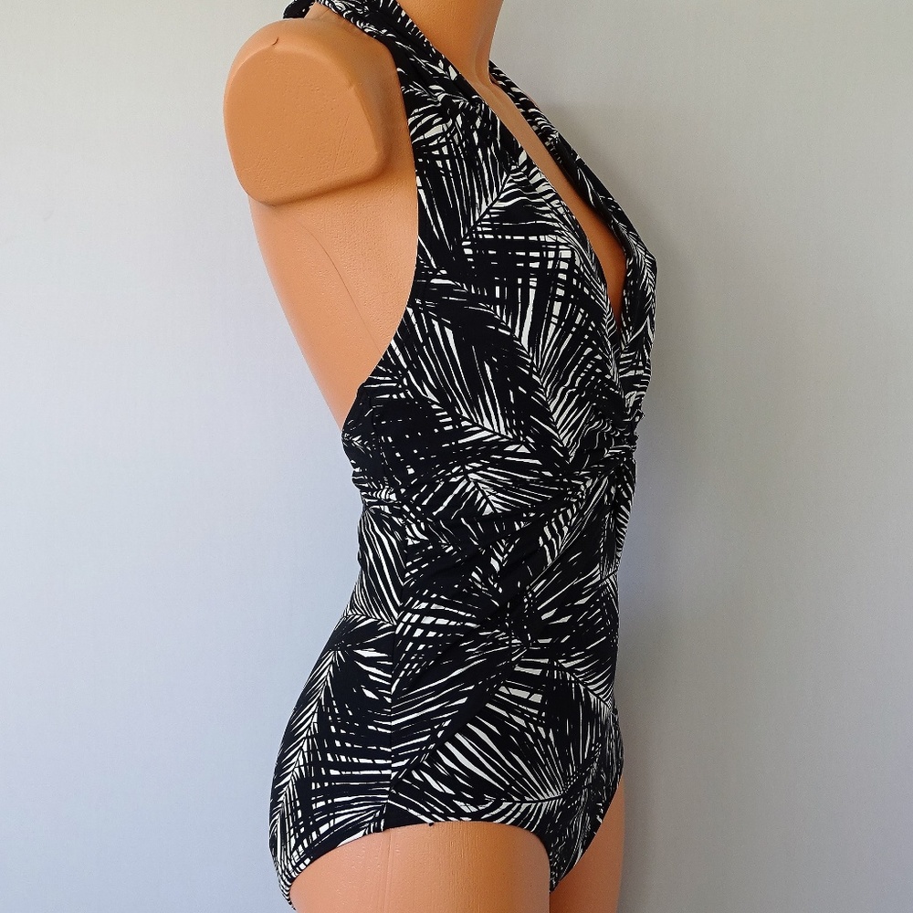 Michael Kors One Piece Palms Twist Plunge Swimsuit - Picture 2 of 4